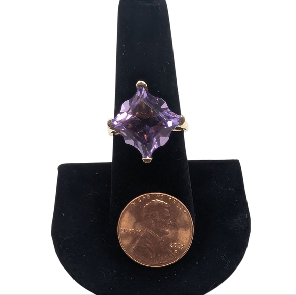 14k Vintage Solid Gold Fantasy Curvy Princess Cut Large Amethyst Cocktail Ring - Picture 10 of 10